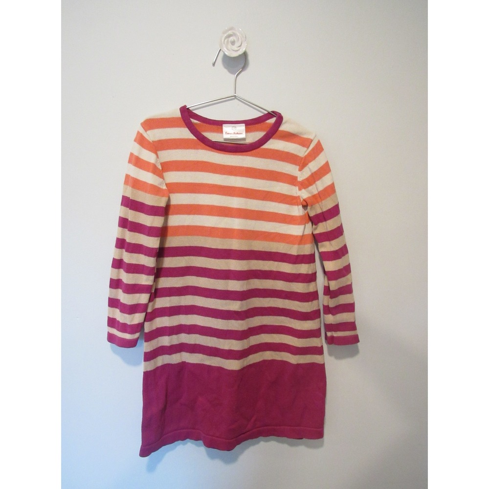Hanna Andersson Girls Striped Cotton Knit Sweater Dress Orange Magenta 120 6 7